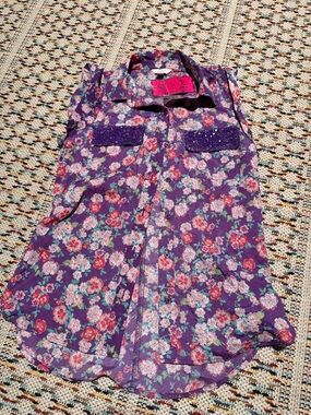 Candie's Purple Floral Button-Up Top with Multicolor Blooms